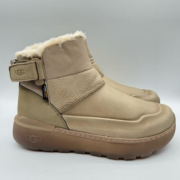 UGG Men’s M City Mini Boots Size 10 Dune Tan Waterproof Leather Winter Shoes - Picture 2 of 12